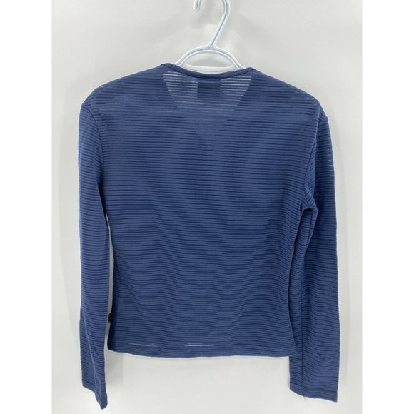 Versace Jeans Navy Blue Stripes Long Sleeve Fitted Sheer Mesh Blouse Top Sz L - Picture 6 of 12